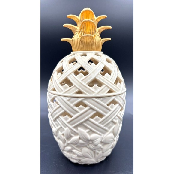 Classic Lenox Pineapple Box for Potpourri Porcelain with Sculptured Latticework - Picture 4 of 16